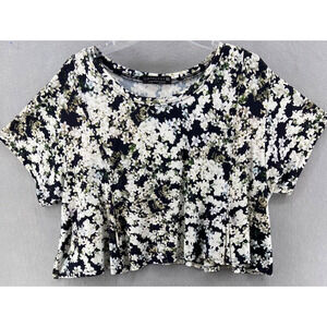 Catalyst Shirt Womens Sz 18 Black Floral Short Sleeve Pleated Crop‎ Comfort